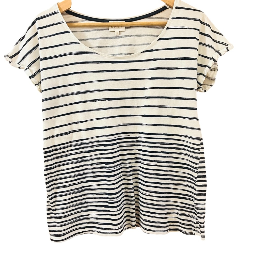 Brush Stroke Striped Black and White Women's Tee size 10 by East, Coastal